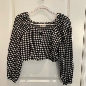 Madewell Black and White Gingham Cropped Blouse